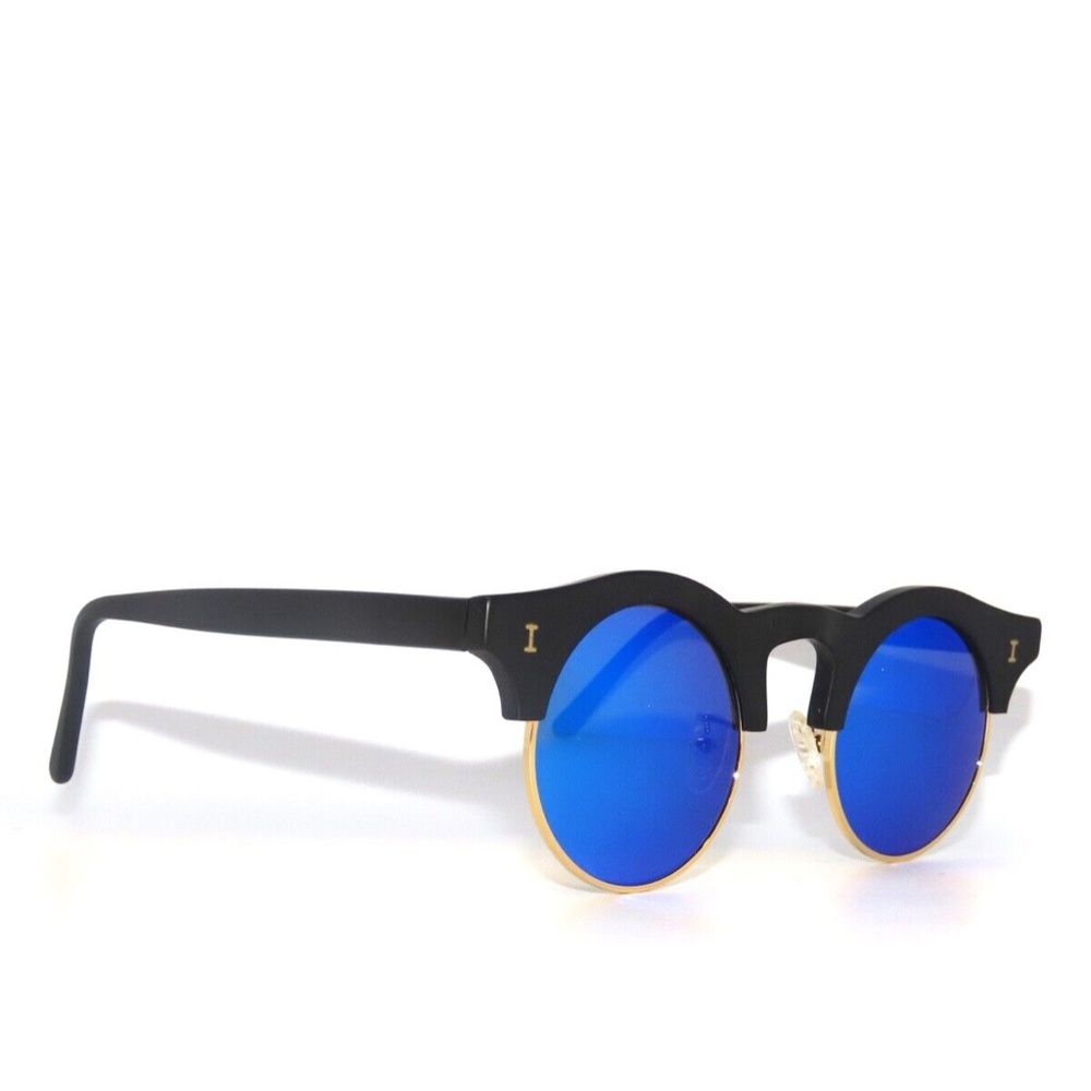 Illesteva Corsica 03 45 Matte Black Blue Mirror Sunglasses - Picture 3 of 5